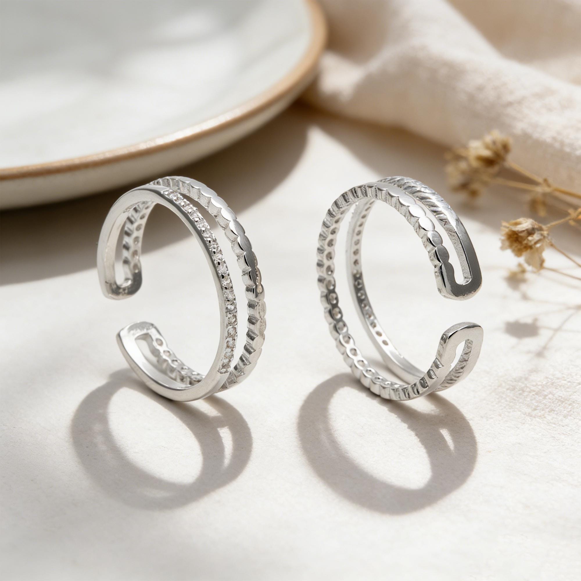 Minimalist Sterling Silver Finger Ring, CZ Pave Adjustable Statement Ring (#CY-063)